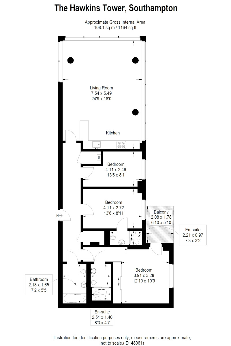 Floorplan of 3 bedroom  Property to rent, The Moresby Tower, Southampton, SO14